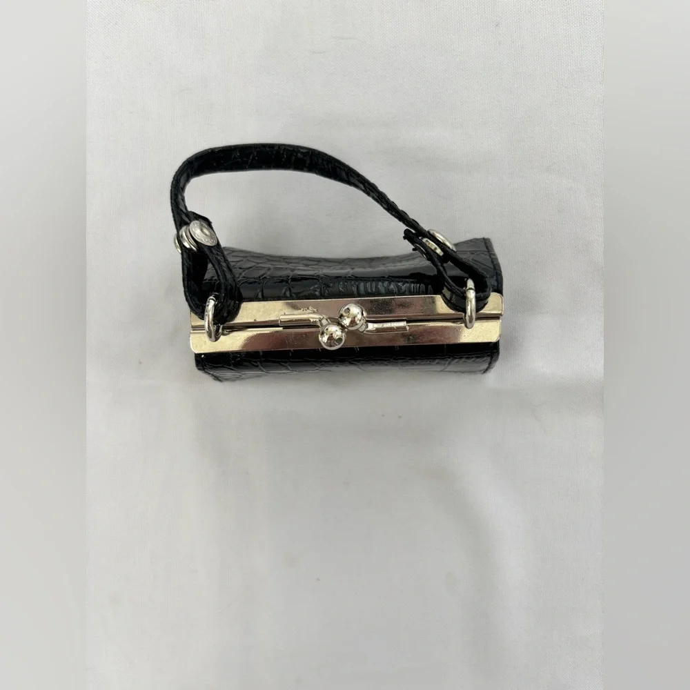 Vegan Leather Small Lipstick/Lip Balm Case in Black